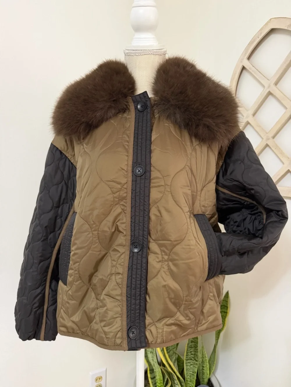 Asos Design Quilted Hybrid Teddy Collarless Jacket Mocha Women’s Size Small Chic - Picture 2 of 12